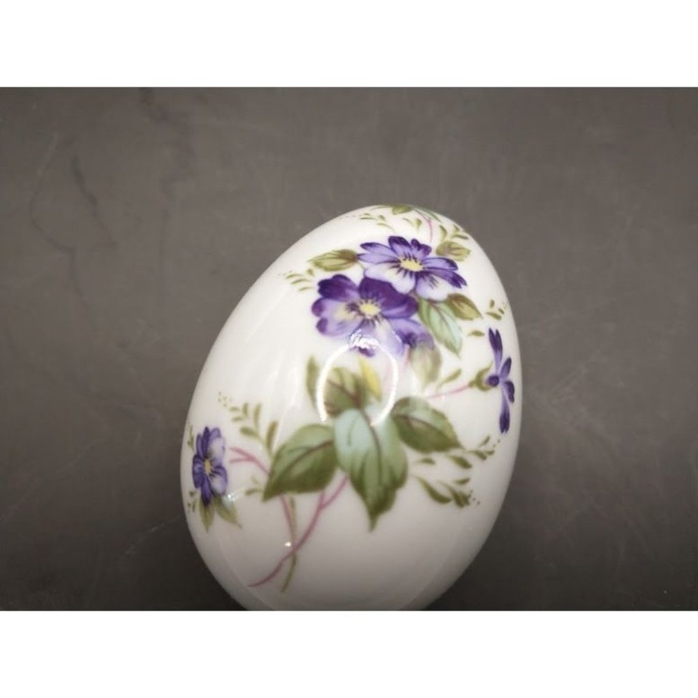 Vintage 1980's Lefton Floral Egg-Shaped Porcelain Trinket Ring Box. Made in Japa